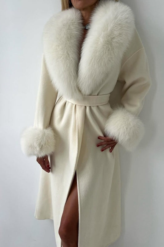 Wool Blend Fur Collar Elegant Solid Loose Overcoat