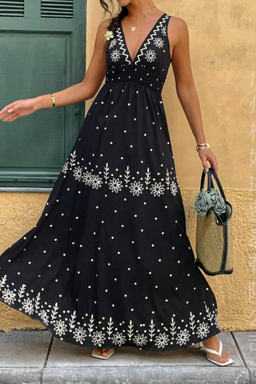 Chic V Neck Maxi Boho Dress - Fashionpara