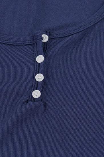 Button Henley Top and Drawstring Shorts Set
