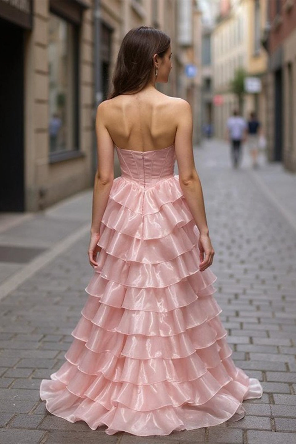 Strapless Sweetheart Beaded Tiered Ruffle Ball Gown