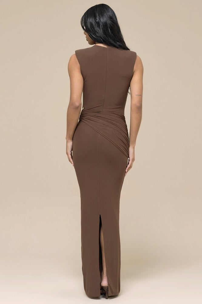 Sleeveless High Neck Ruched Bodycon Maxi Dress 5