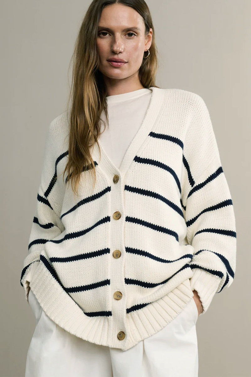 Flattering Striped V Neck Cardigan for Effortless Style