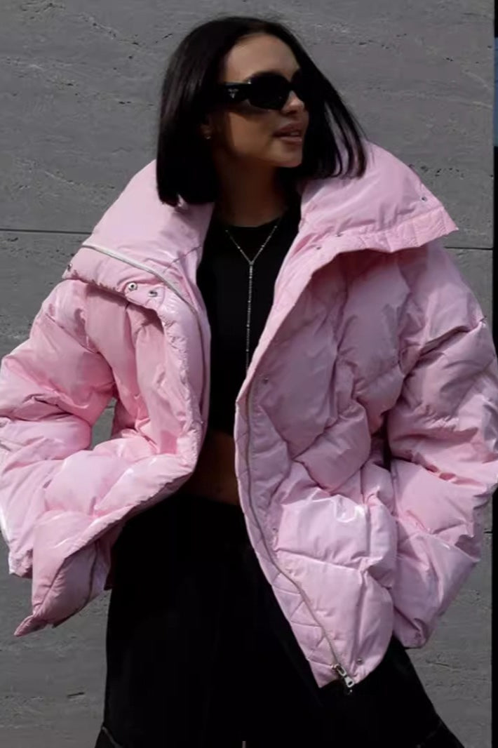 Quilted Oversized Lapel Puffer Coat - Fashionpara