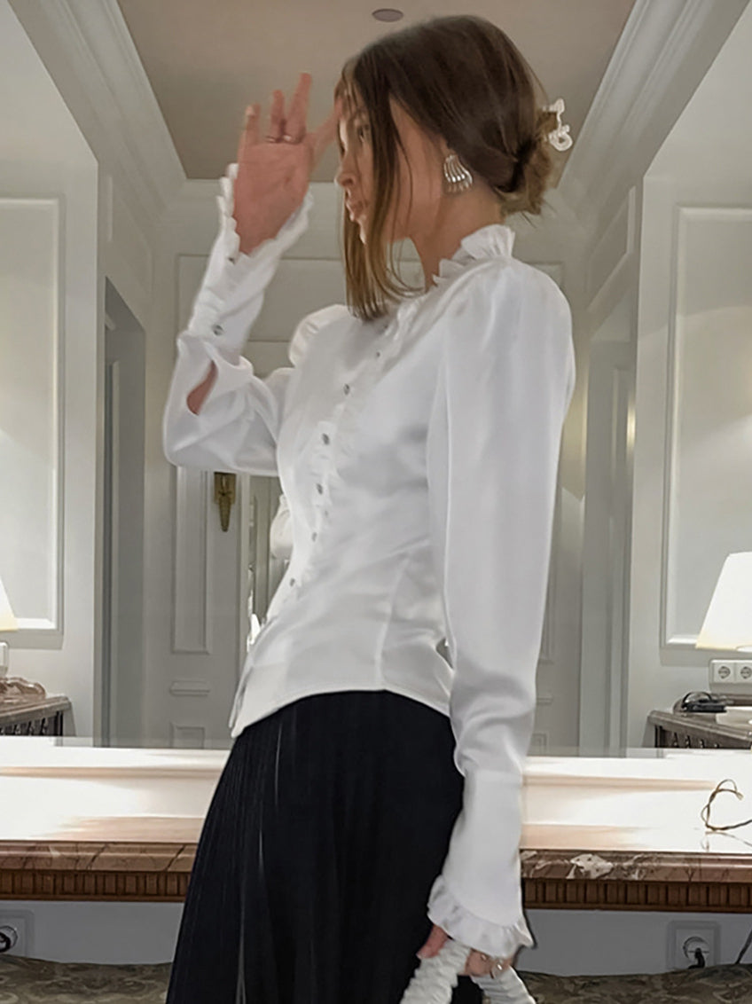 Ruffled Victorian Style Fitted Blouse