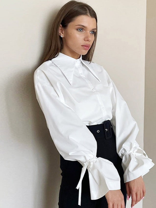 Bow Tie Long Sleeve White Blouse