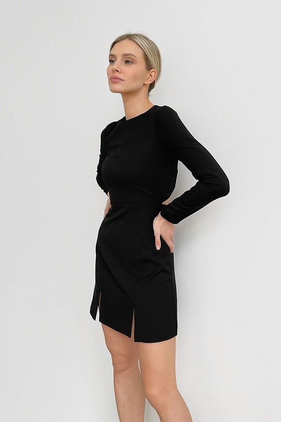 French Vintage Cutout Black Mini Dress