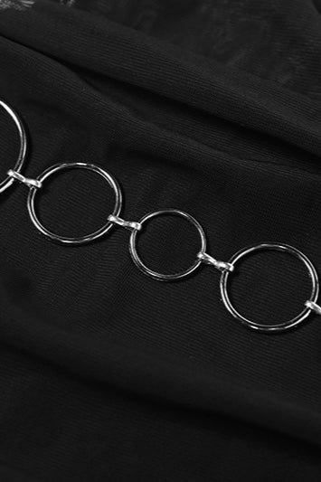 See-Through Mesh Ruffle Backless Mini Dress