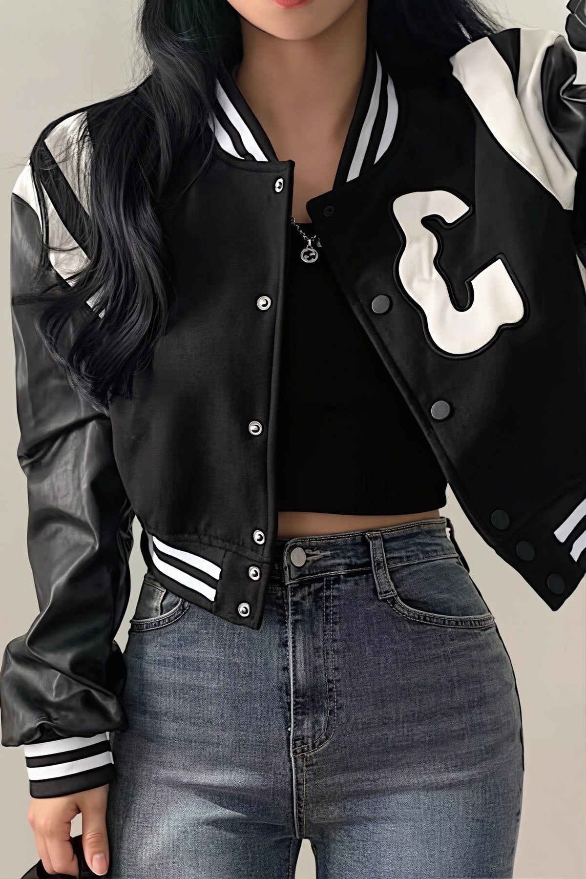 Cropped Letter Patch Varsity Jacket