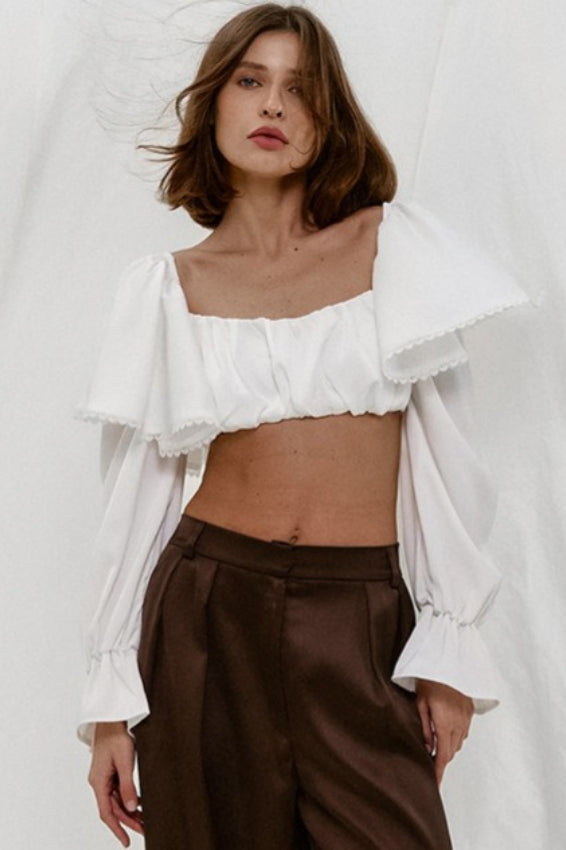 White Square Neck Blouse - Fashionpara