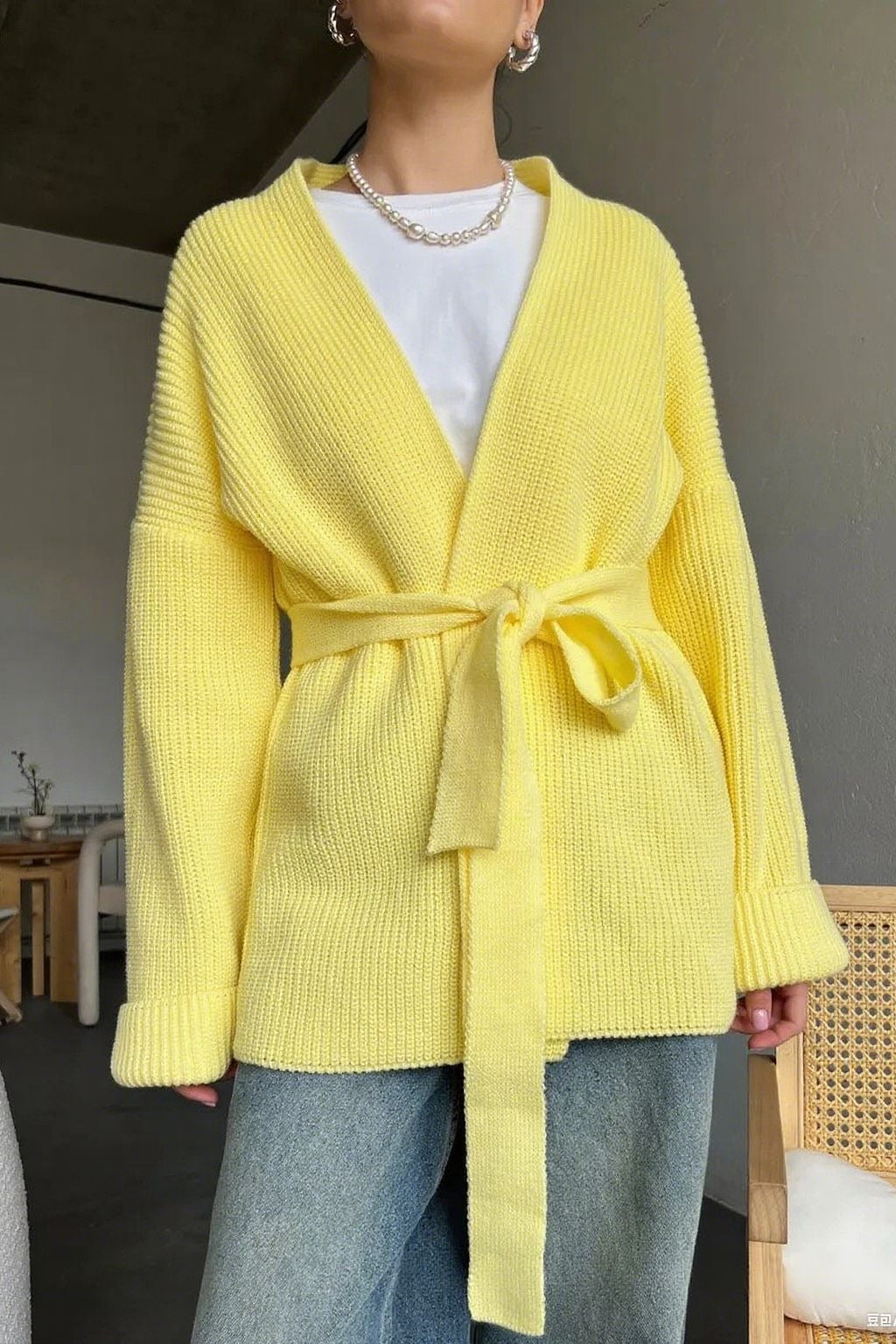 Relaxed Cozy Tie Waist Knit Cardigan 4