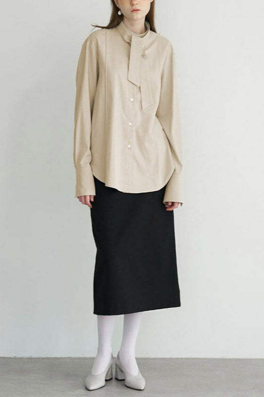 Cotton Bow Tie Collar Blouse