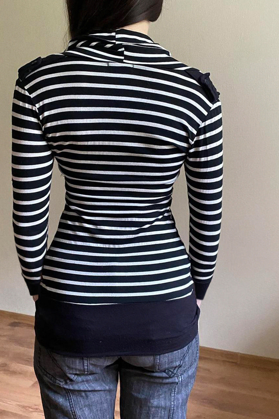 Fitted Striped Off Shoulder Long Sleeve Blouse