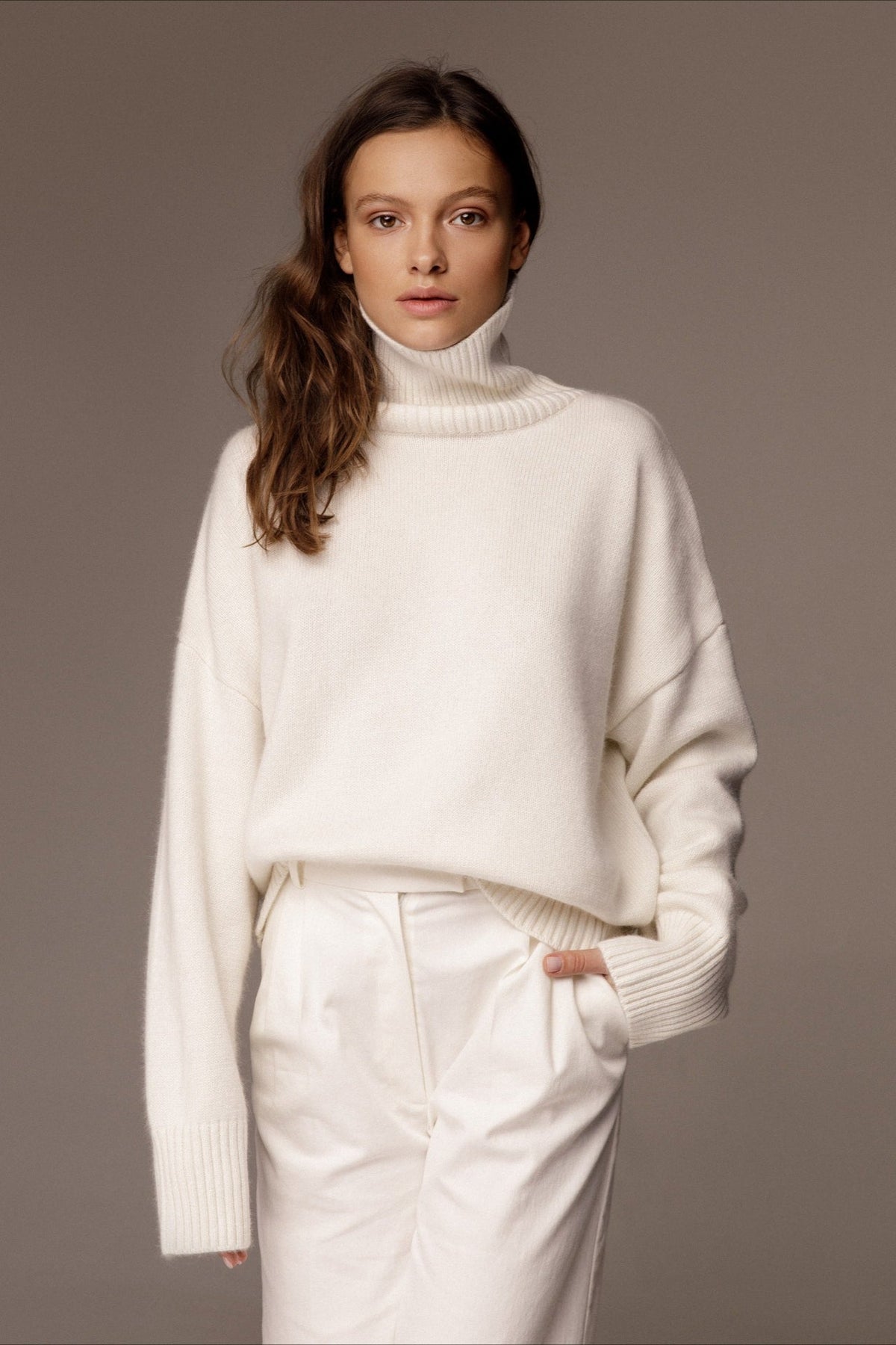 Relaxed Ribbed Turtleneck Knit Sweater 6