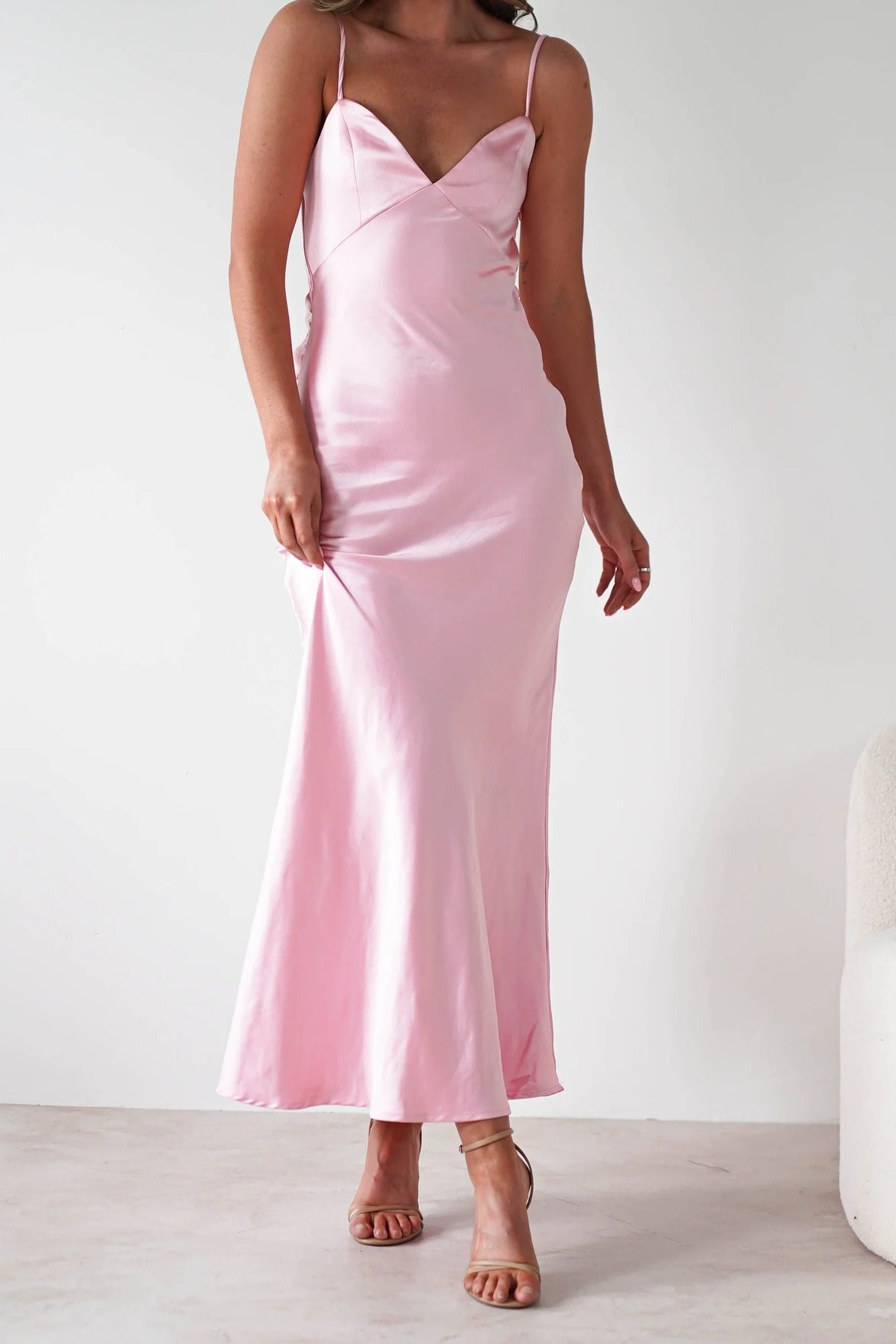 Satin V-Neck Bias Cut Slip Maxi Dress 17