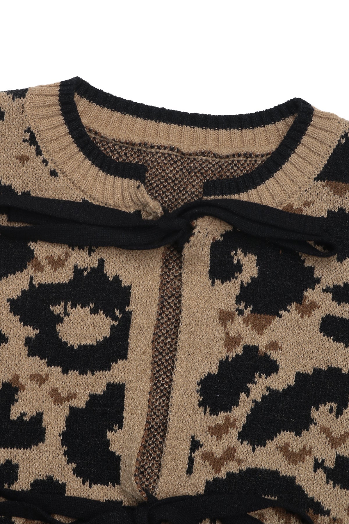 Leopard Print Knitted Cardigan with Elegant Ribbon Tie