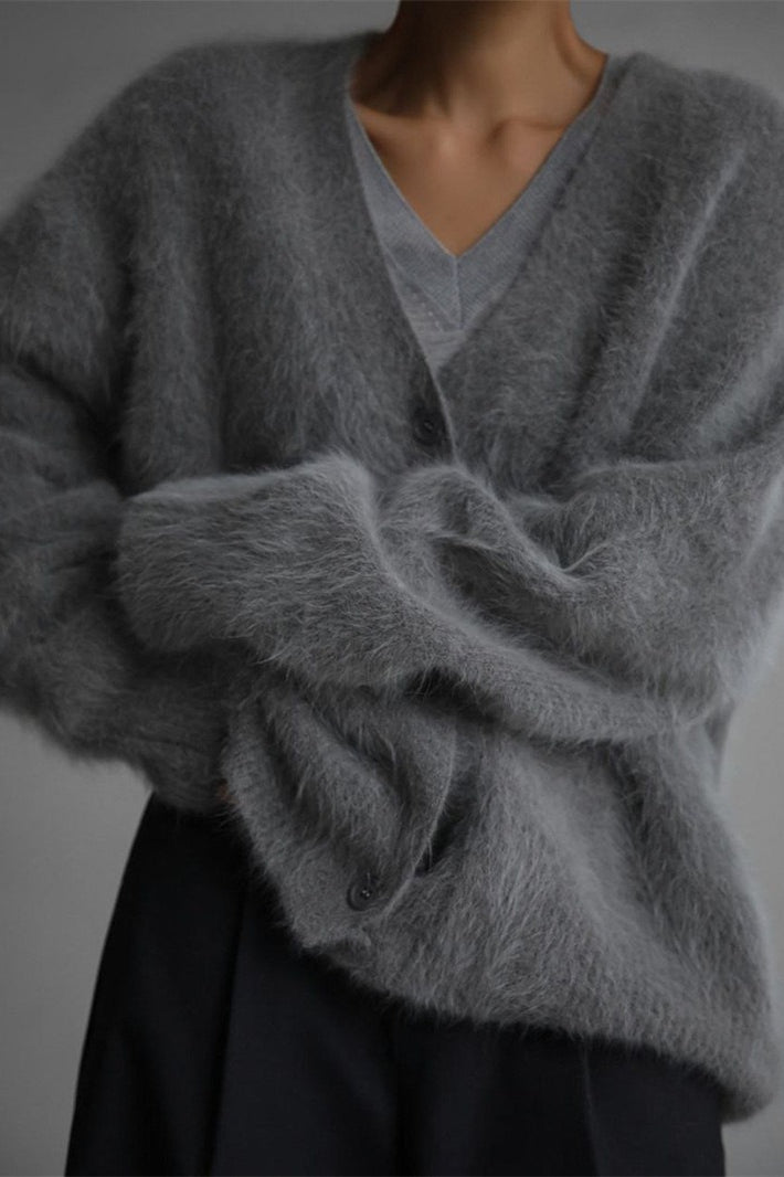 V-Neck Fluffy Knit Cardigan Sweater 35