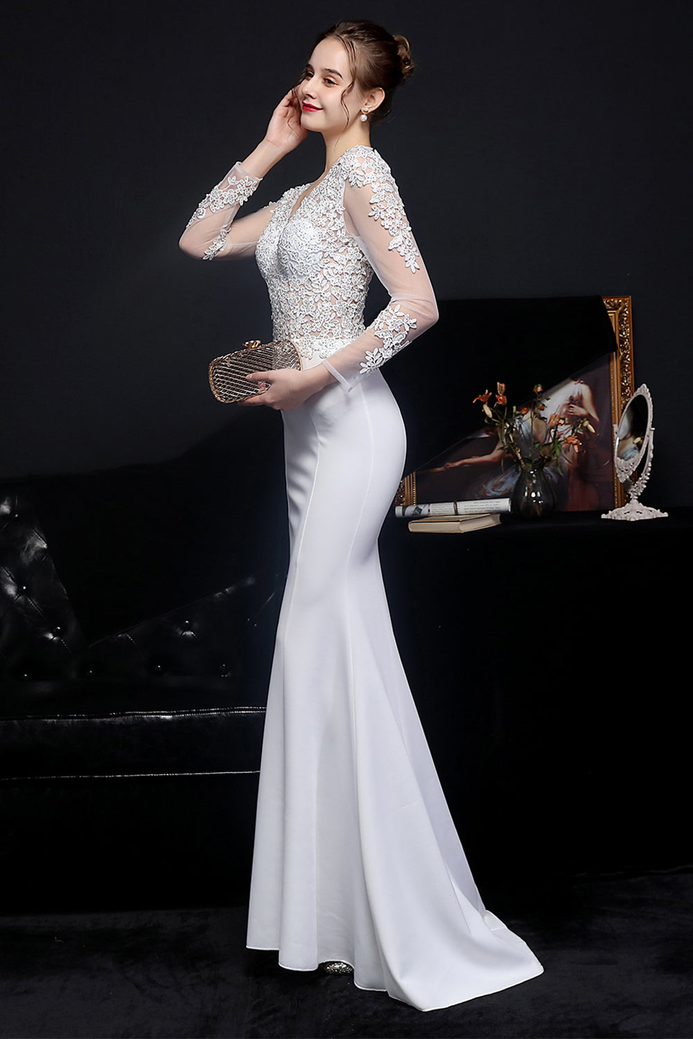 White Applique Mermaid Prom Dress - Fashionpara