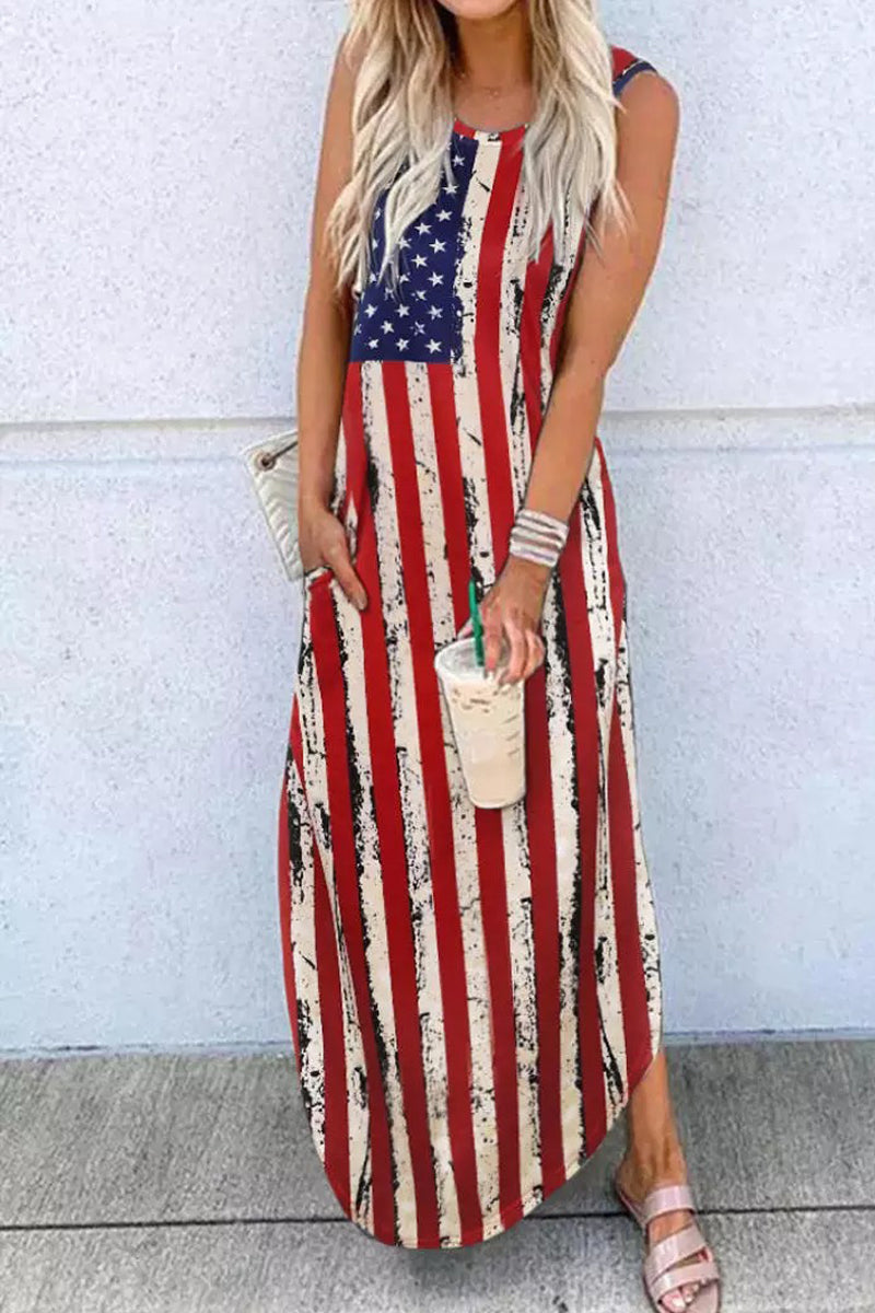 American Flag Sleeveless Maxi Dress  Fashionpara