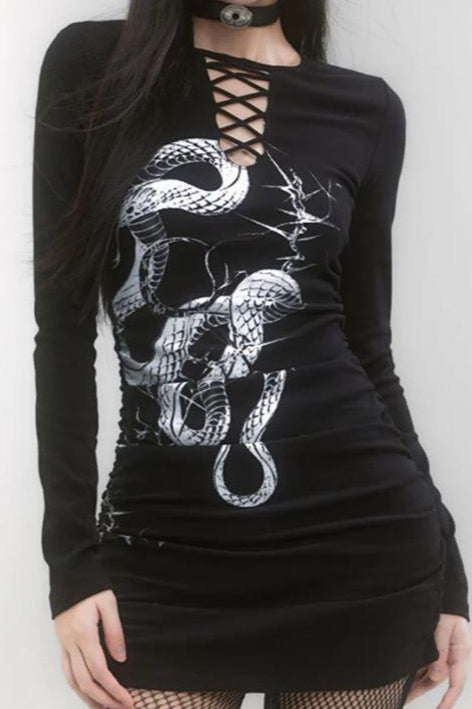 Printed Cross Tie Waist Bodycon Mini Dress