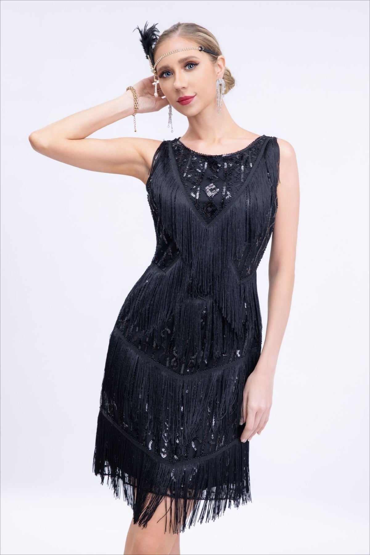 Sequin Fringe Sleeveless Tiered Mini Dress - View 3