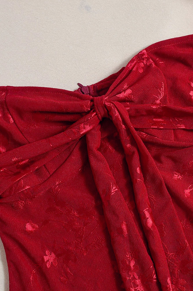 Backless Lace-Up Jacquard Party Dress - Fashionpara