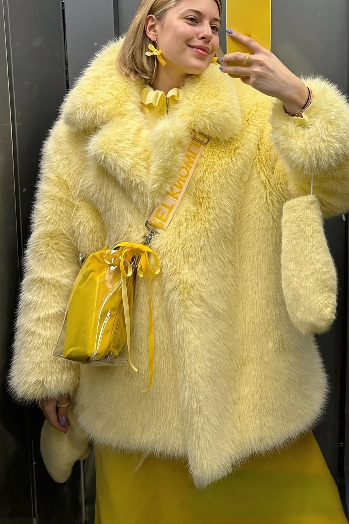 Solid Collar Mid Length Faux Fur Coat 8