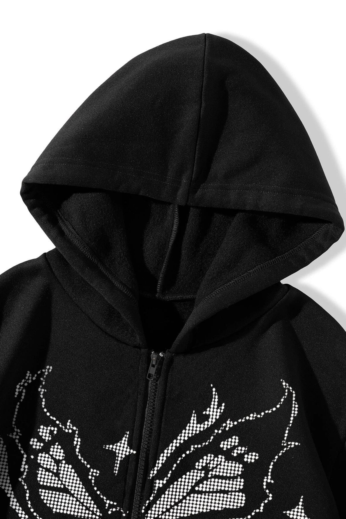 Butterfly Print Black Zip Hoodie