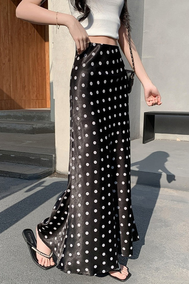 High-Waist Polka Dot Fish Tail Skirt - Fashionpara