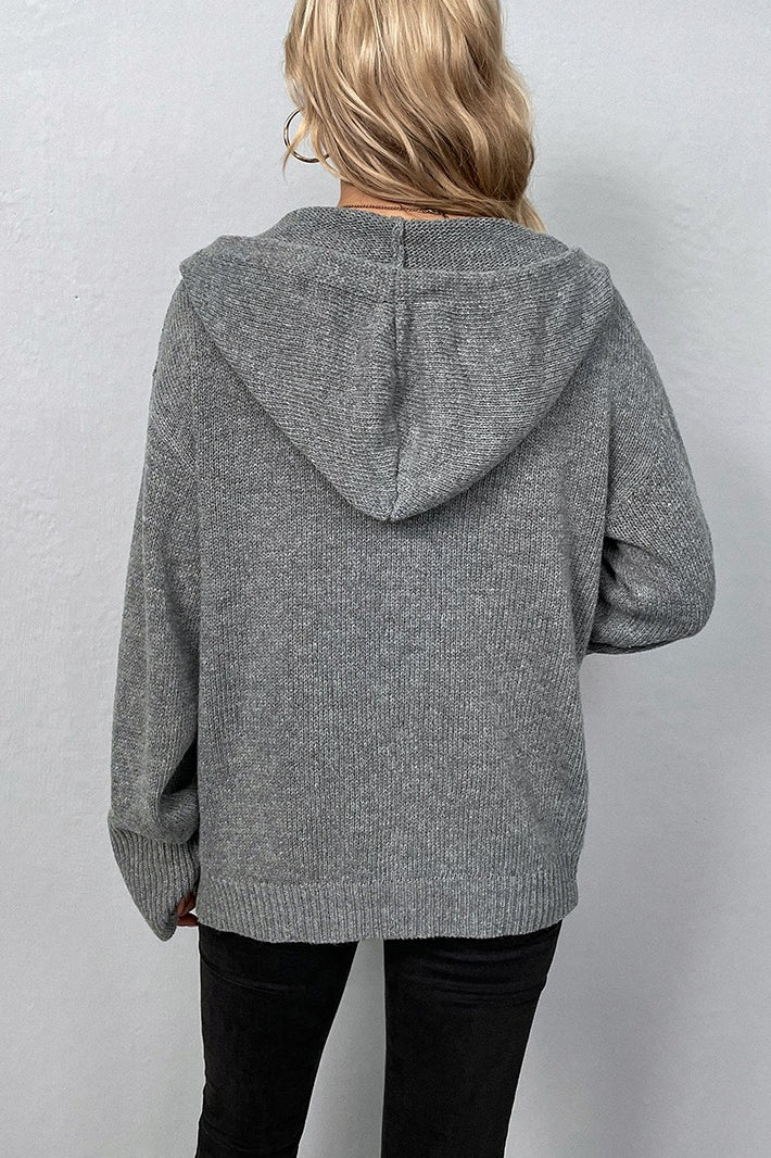 Hooded Drawstring Button Front Knit Cardigan 6