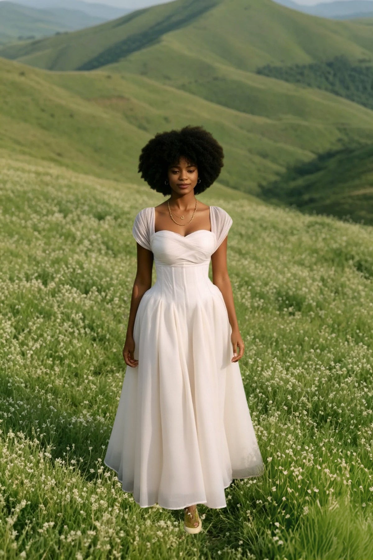 Sweetheart Cap Sleeve Fit and Flare Midi Dress