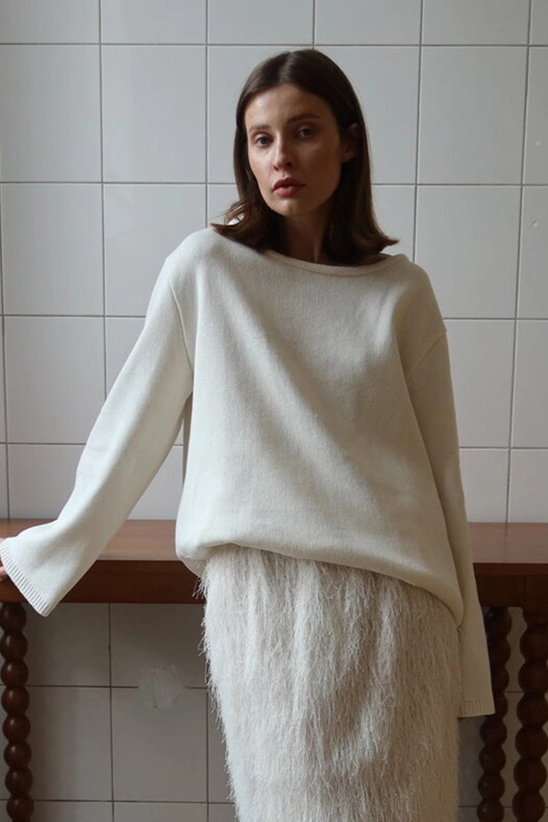 Open Back Boat Neck Knit Sweater