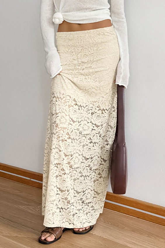 Sheer Jacquard Lace Maxi Skirt