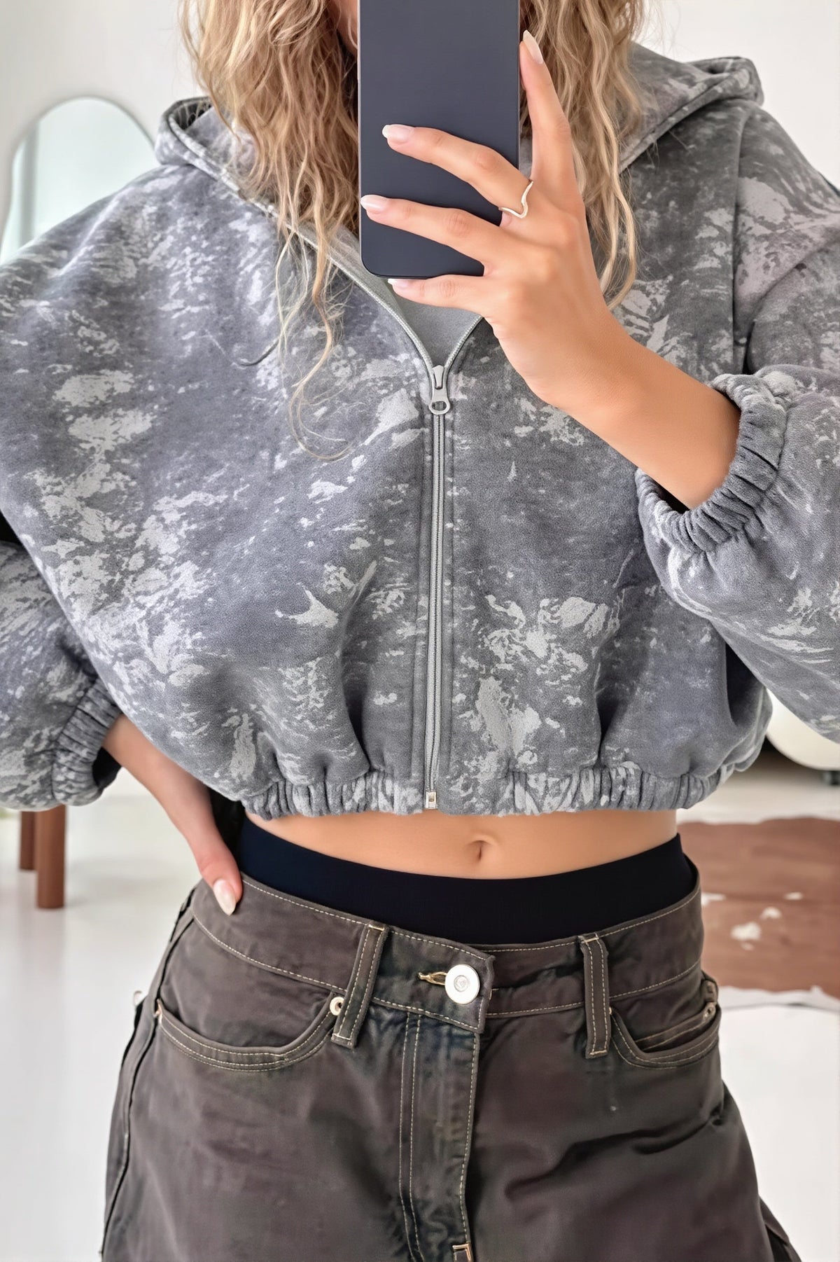 Tie Dye Print Cropped Zip Hoodie 2