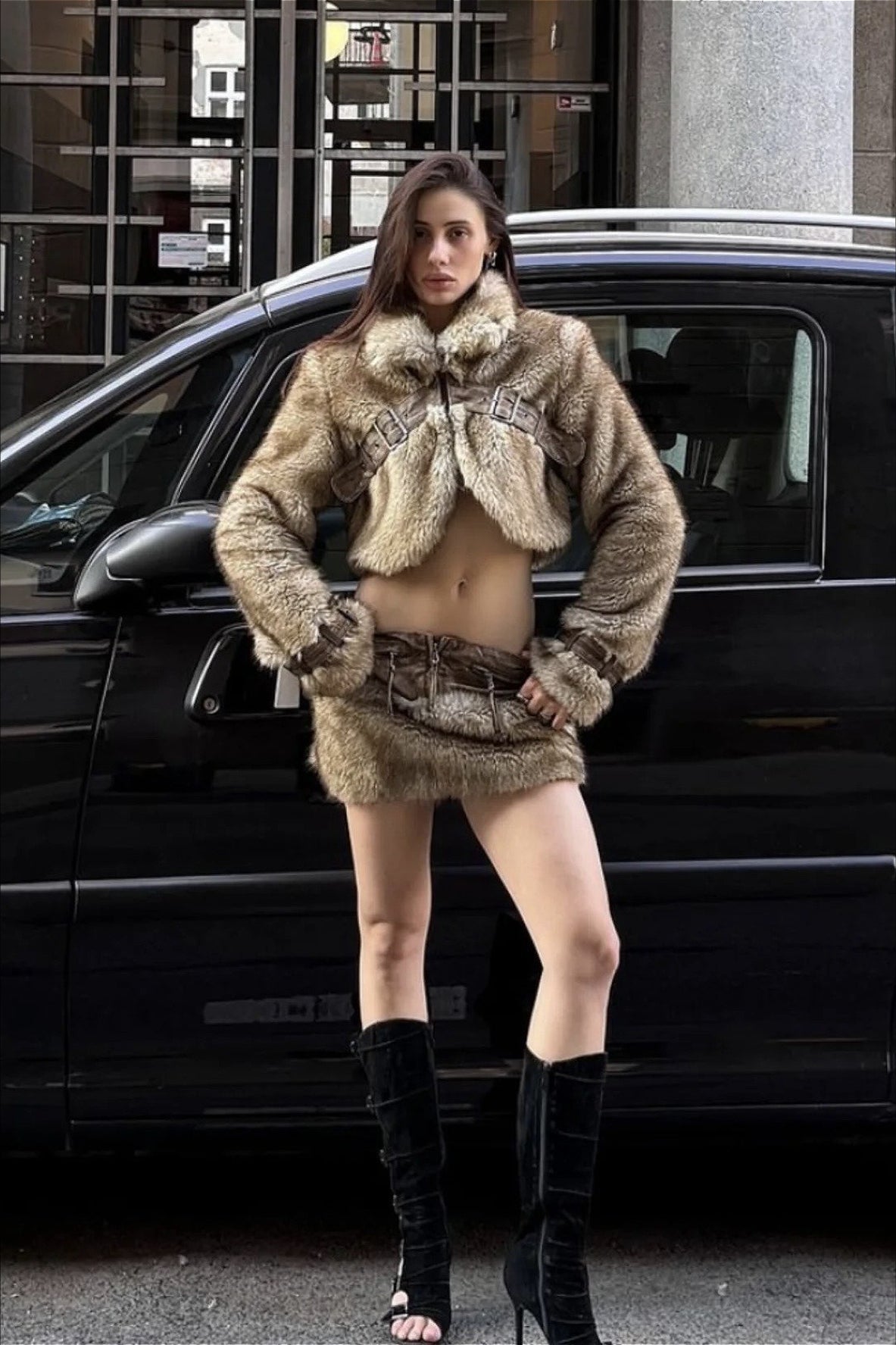 Vintage Cropped Patchwork Stand Collar Coat