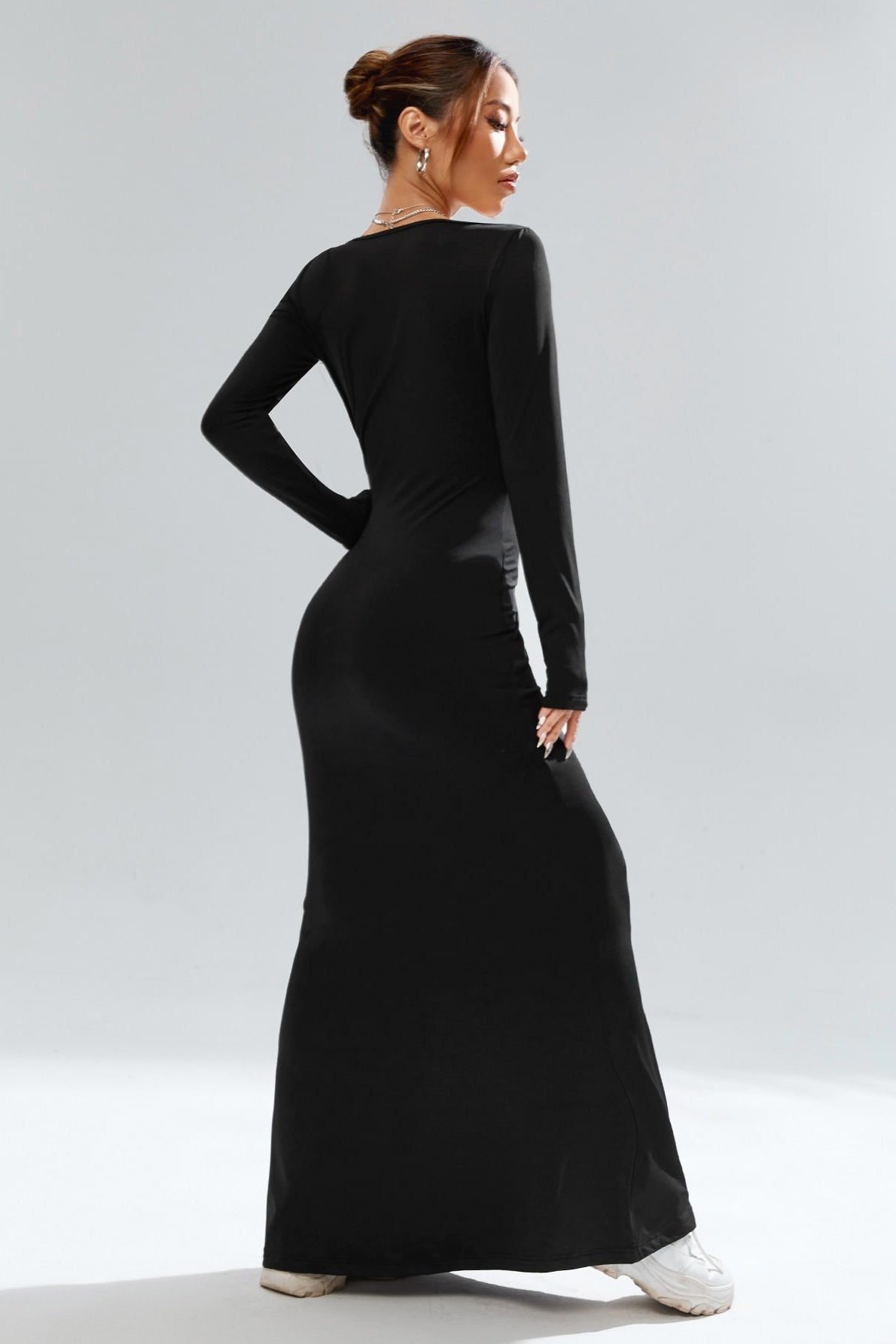 Square Neck Long Sleeve Bodycon Mermaid Maxi Dress