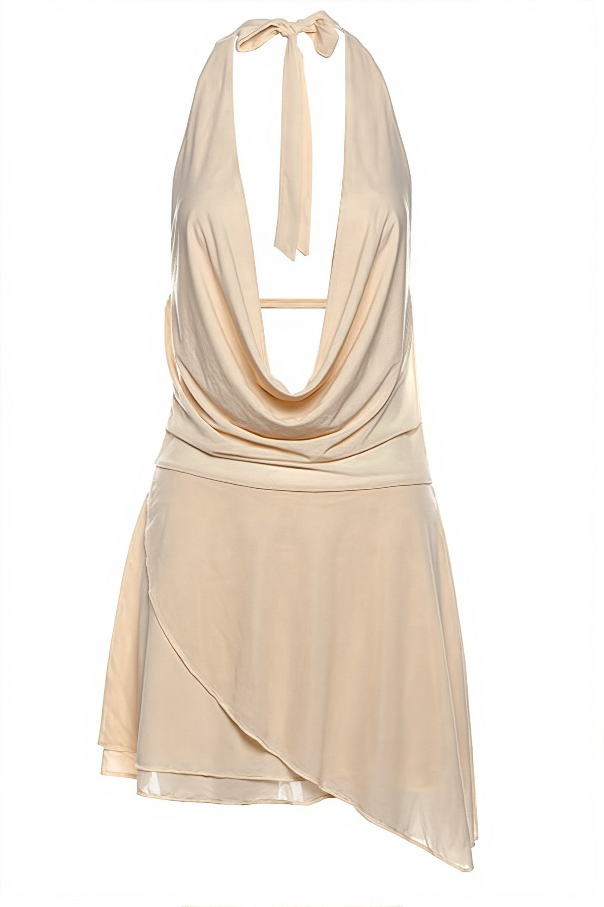 Satin Draped Halter Deep V Backless Mini Dress 11