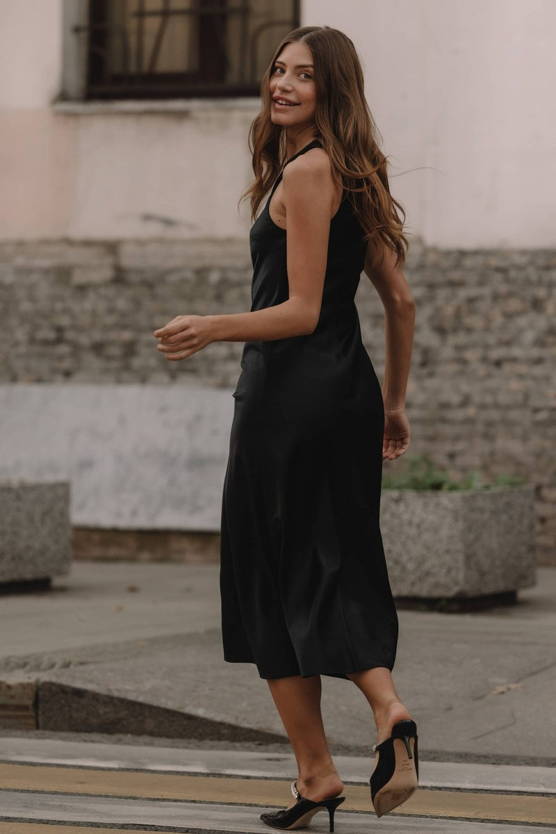 Satin Sleeveless Racer Back Midi Dress