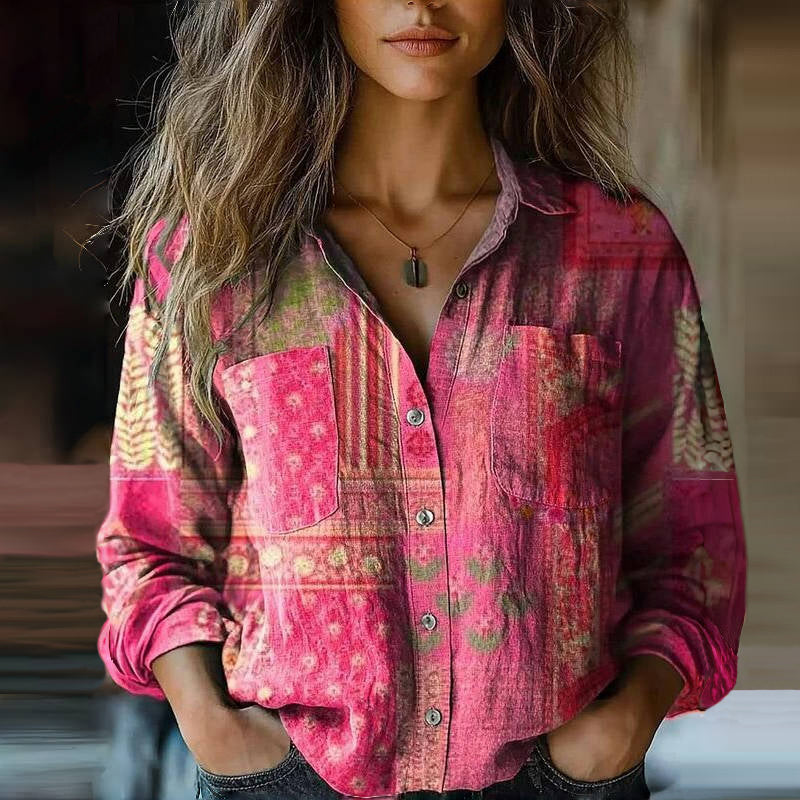 Bandana Patchwork Print Collared Long Sleeve Button Shirt 5