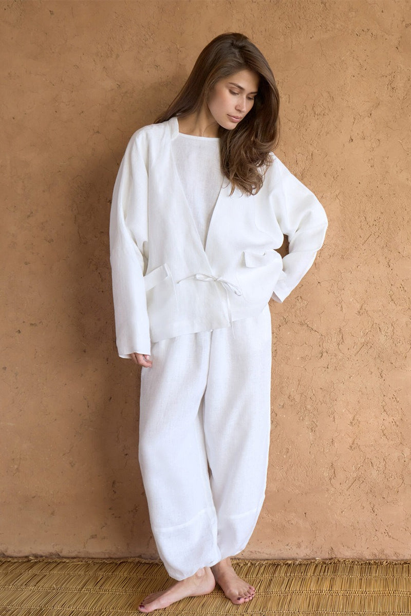 Tie Front V Neck Blouse Harem Pants Set