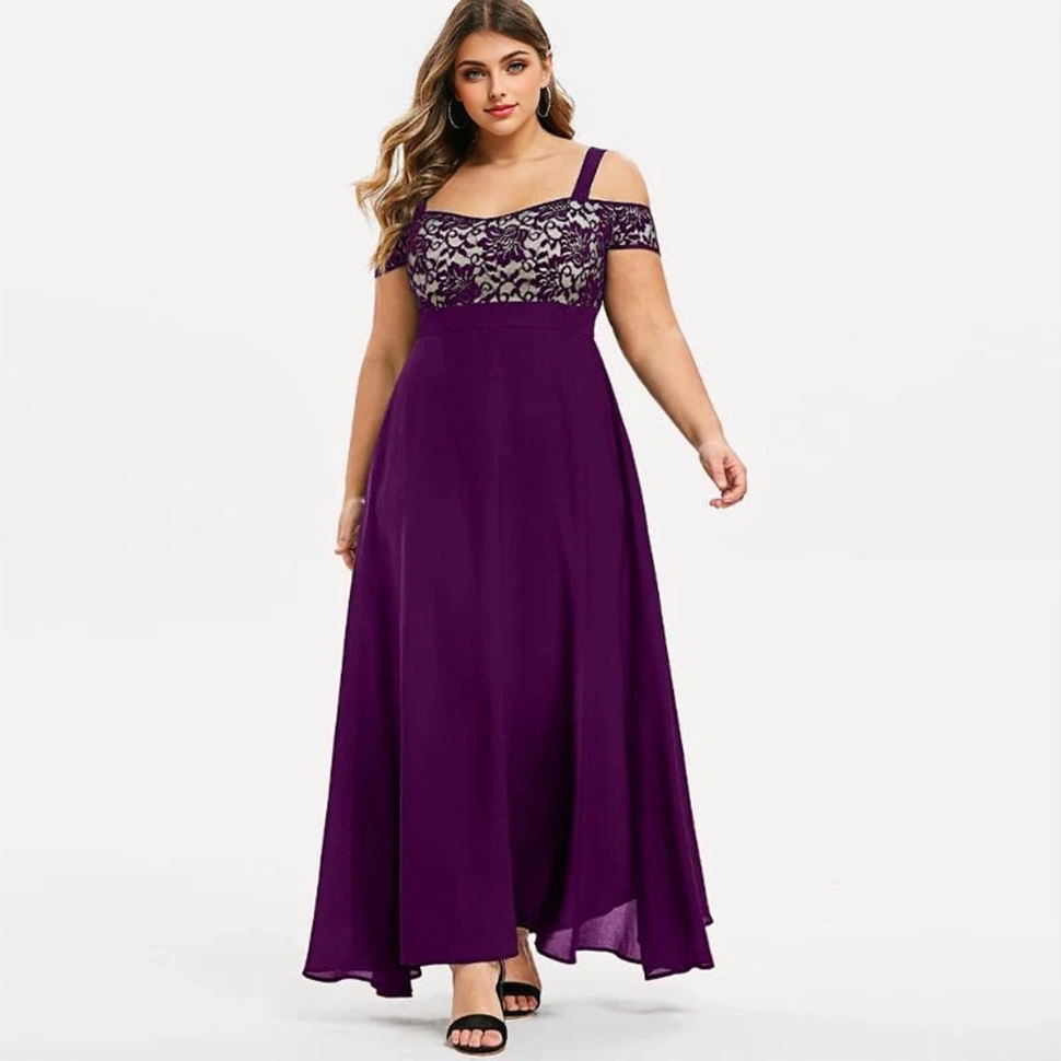 Floral Lace Cold-Shoulder Empire Waist Chiffon Maxi Dress 10