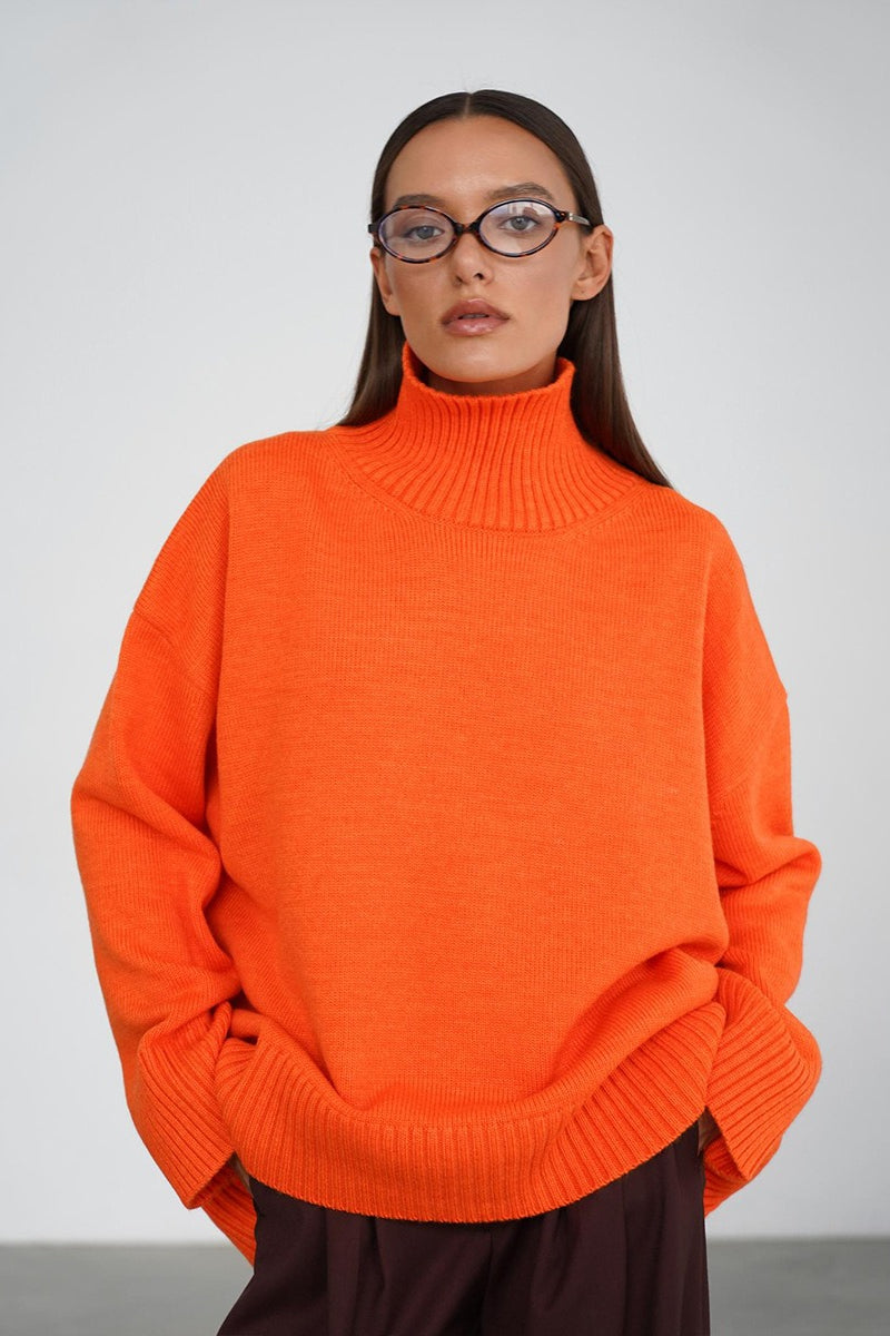 Oversized Turtleneck Rib Trim Knit Sweater 5