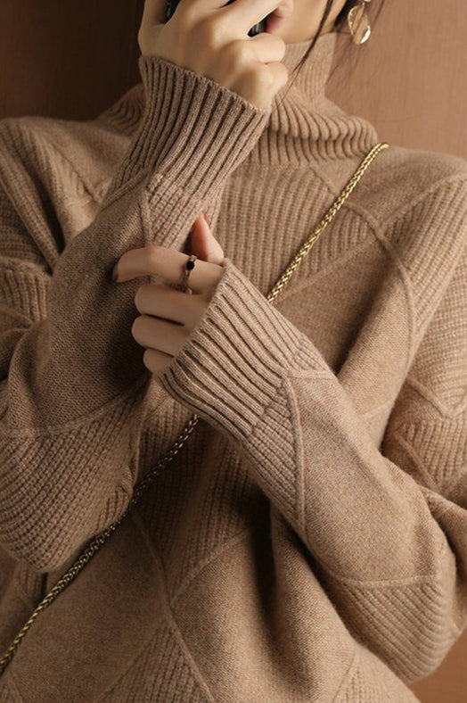 PrincessAce Diamond Pattern Turtleneck Long-Sleeve Sweater