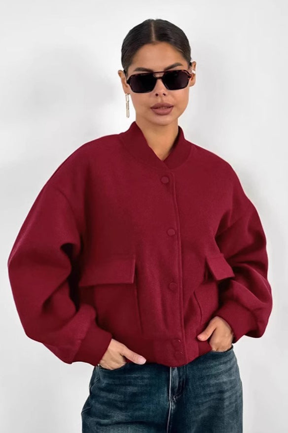 Red Angora Stand Collar Jacket