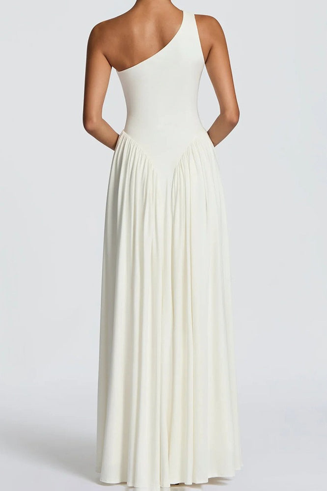 One Shoulder Drop Waist A Line Maxi Dress