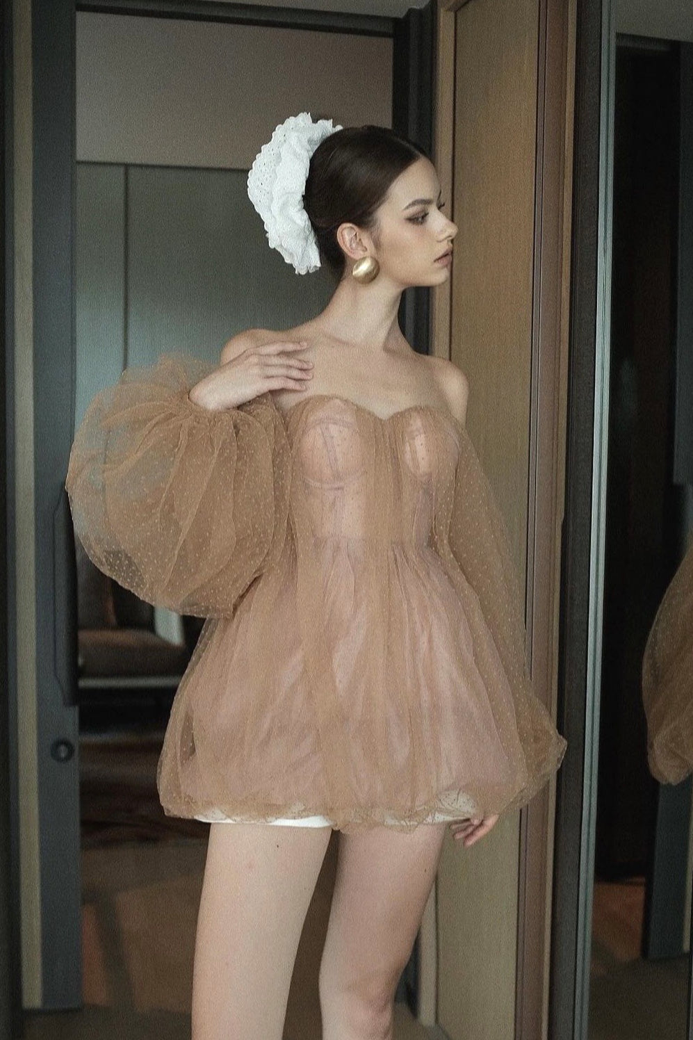 Sweetheart Off Shoulder Puff Sleeve Tulle Mini Dress 2