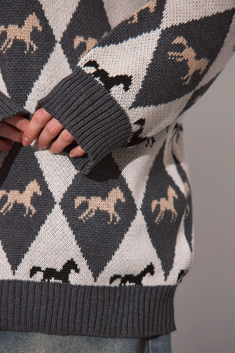 Casual Horse Graphic Pullover Sweater