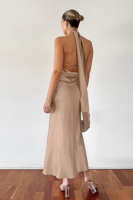 Halter Neck Fishtail Maxi Dress