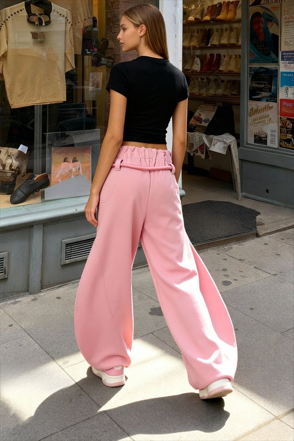 Drawstring High-Waist Wide Pants