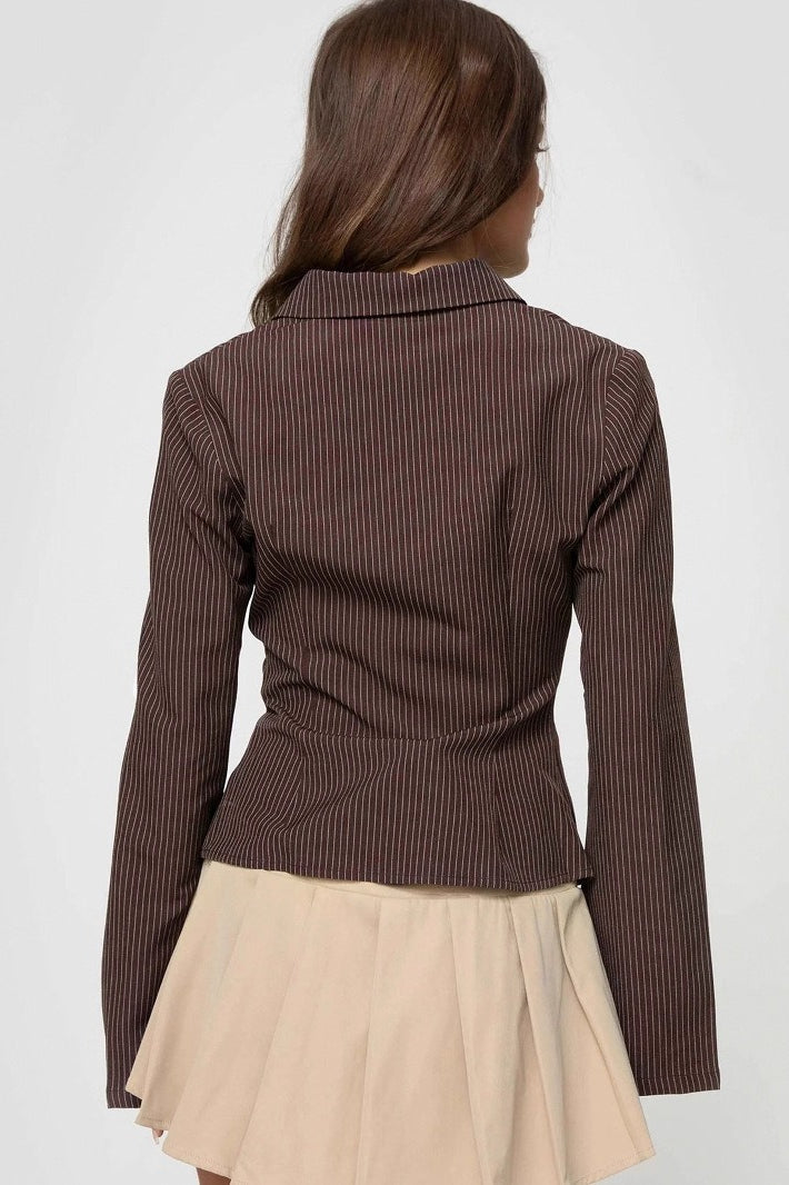 Covered Button Polo Stripe Blouse
