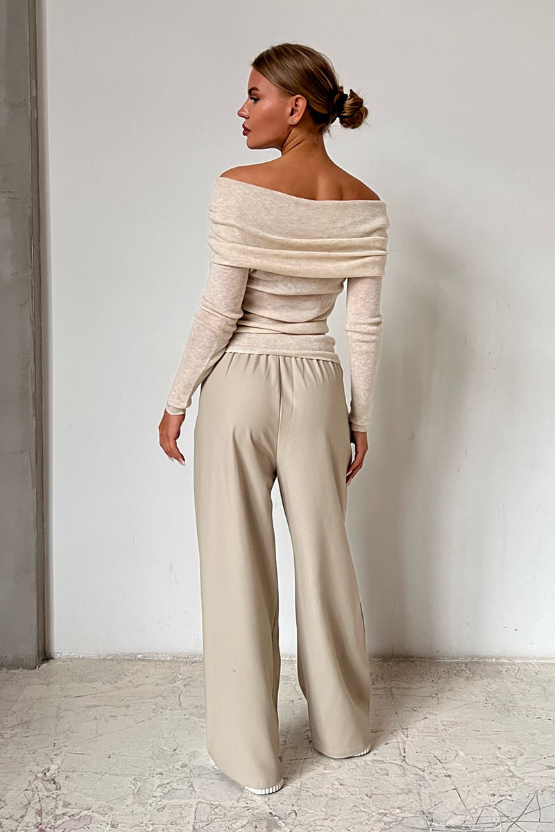 Off-Shoulder Fitted Crew Neck Knit Sweater 7